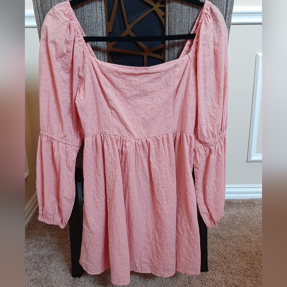 Forever 21 Peach Baby Doll Puff Sleeves Smocked Peasant Mini Dress